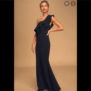 Lulus black ruffled maxi formal dress. NWT.
